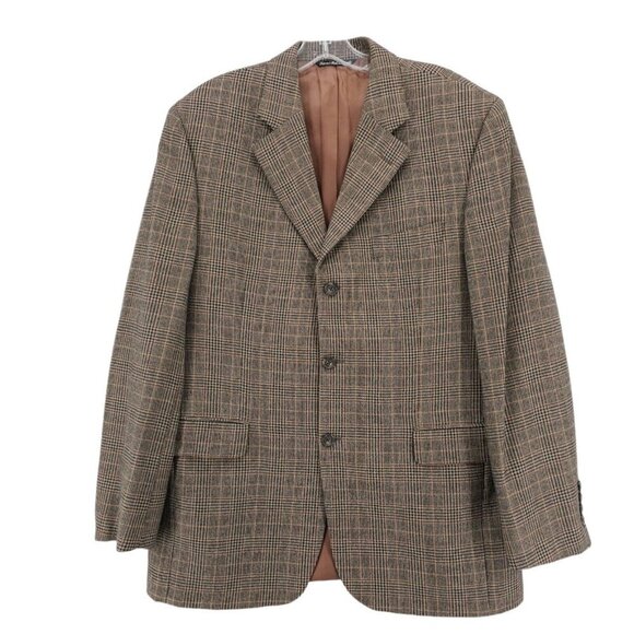 Jack Victor Houndstooth Plaid Blazer Sport Coat 100% Wool Size 41R